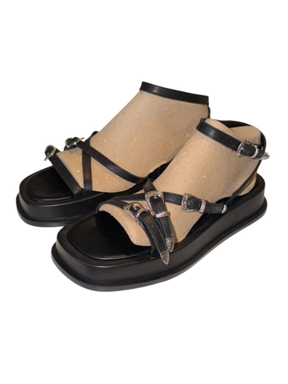 Topshop Kayla Black Leather Strappy Buckle Detail Sandals Size 9 NWOB - Picture 2 of 11